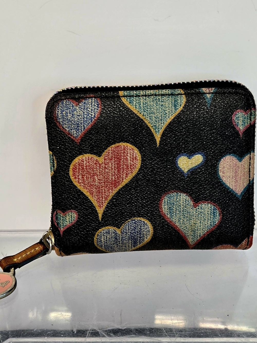 Dooney & Bourke Black Zip Wallet with Multicolor Heart Print